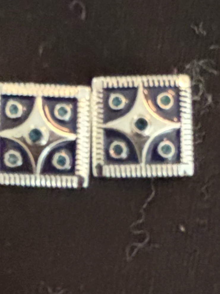 Square Enamel Vintage-Style Original Dots In Navy, Silver And Black